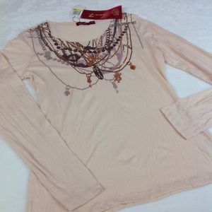 Seven7 Knit Long Sleeve Tee Petite P/M Rust Peach
